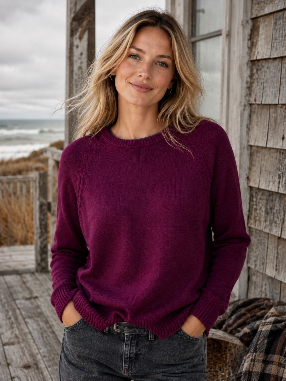 Ted Baker Wool Alpaca Blend Plum Cable Knit Sweater |Size 4| Coastal Fall Preppy